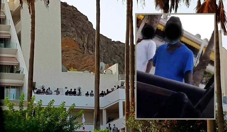 Immigranter og flyktninger som har testet negativt for Covid-19 blir midlertidig innlosjert på hoteller som har stengt som følge av viruskrisen. De får bevege seg fritt. Foto: Canariavisen
