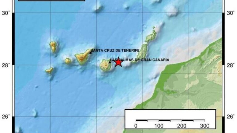 Jordskjelv på havbunnen mellom Gran Canaria og Fuerteventura