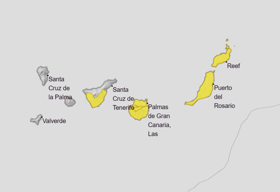 Det statlige meteorologiske instituttet Aemet har sendt ut OBS-varsel for sanddisk i lufta (calima) i helga. Grafikk: Aemet Det statlige meteorologiske instituttet Aemet har sendt ut OBS-varsel for sanddisk i lufta (calima) i helga. Grafikk: Aemet