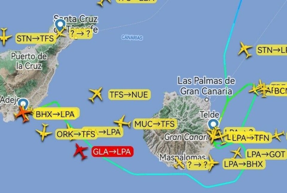 Skjermdump: Flightradar24