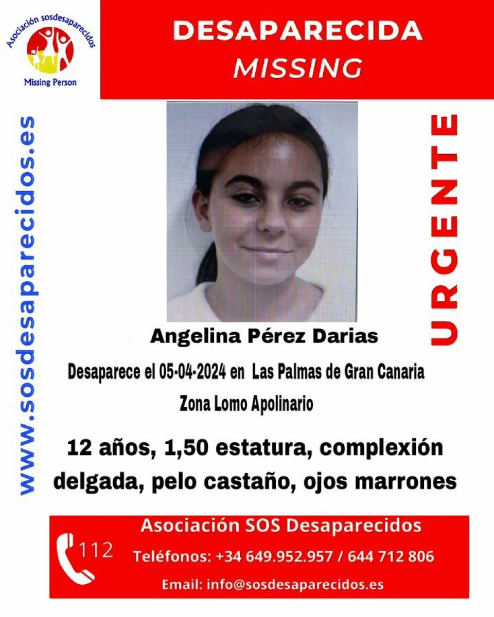 SAVNET: 12 år gamle Angelina forsvant fredag 5. april i Las Palmas på Gran Canaria.