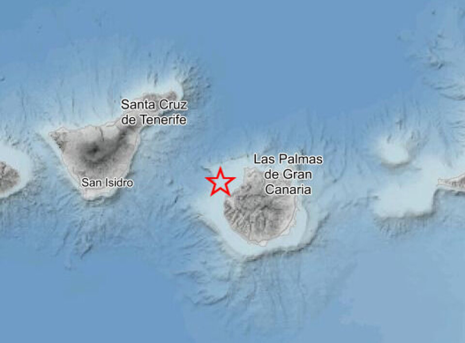 Skjelvet denne fredagen inntraff litt vest for Gran Canarias kyst. Grafikk: IGN