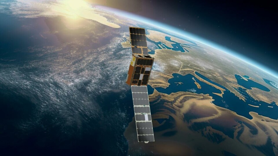 Grafikken viser hvordan ALISIO-1-satelitten ser ut. Men synet kan bedra - den er nemlig mindre enn en typisk kabinkoffert. Grafikk: IACTEC-Espacio.