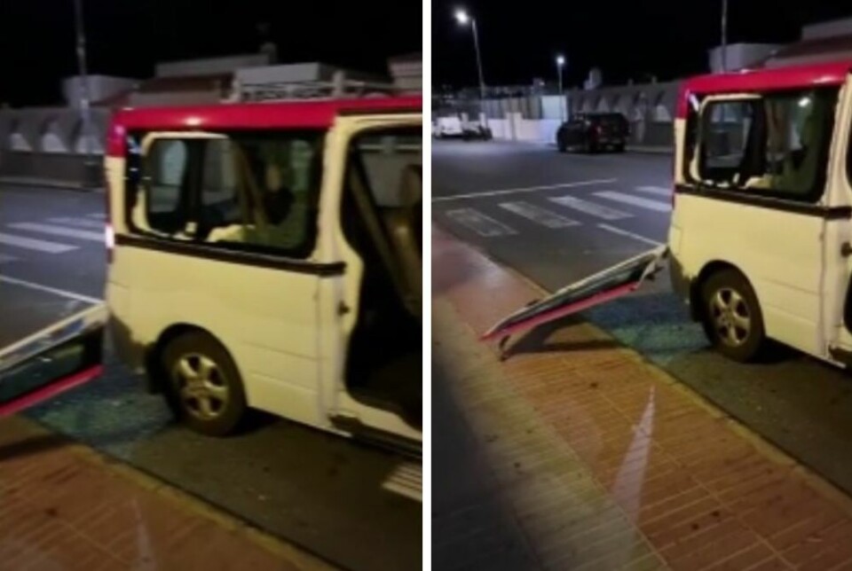 To passasjerer gikk amok og rev av døra på en taxi i Playa del Inglés på Gran Canaria. Skjermdump: Video