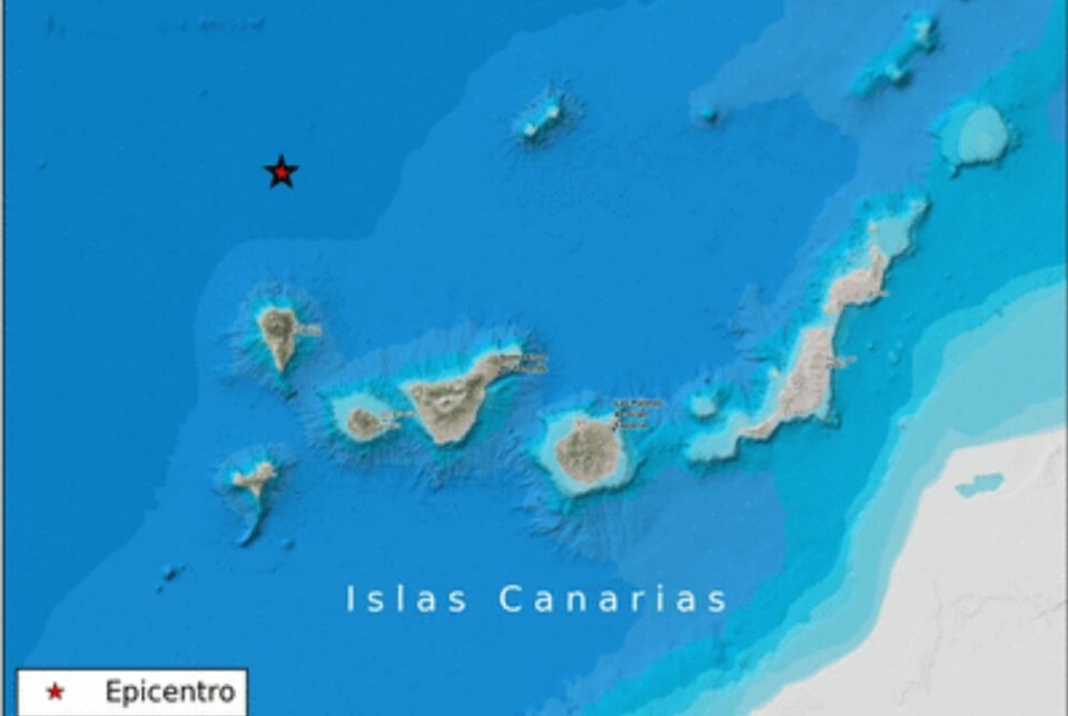 Jordskjelvet ble målt til 3,4 på richters skala, nord for La Palma. Grafikk: IGN