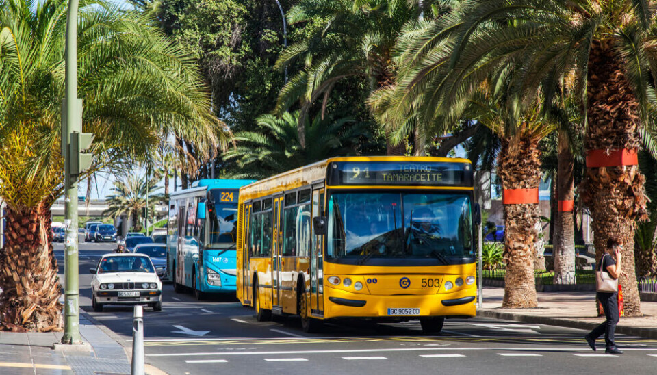 Arkivfoto av en bybuss i Las Palmas.