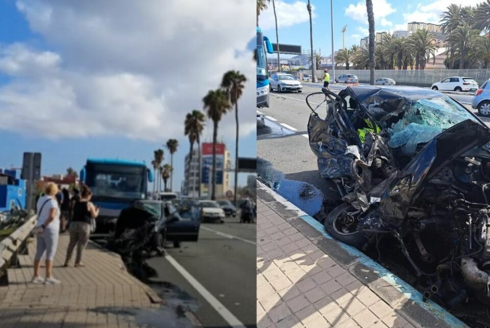 Buss kolliderte med flere biler. Foto: Nødsentralen