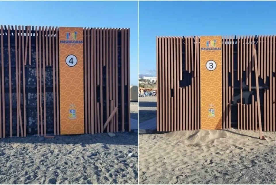 13. oktober ble kioskene vandalist. Noen dager senere skjedde det samme. Foto: San Bartolomé de Tirajana kommune 13. oktober våknet byen opp til ødelagte strandkiosker. Nå har vandaler slått til igjen.