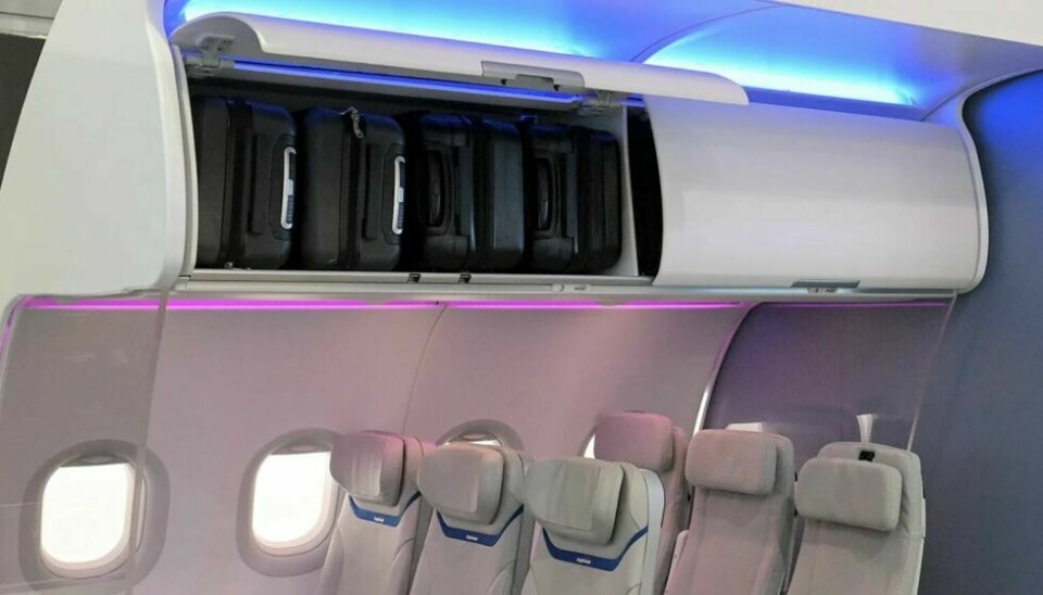 STØRRE HYLLER: Det skal gi plass til enda mer håndbagasje, og kommer samtidig som EU lukter på muligheten for gebyrforbud. Foto: Airbus
