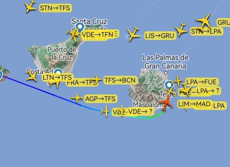 Skjermdump: Flightradar24