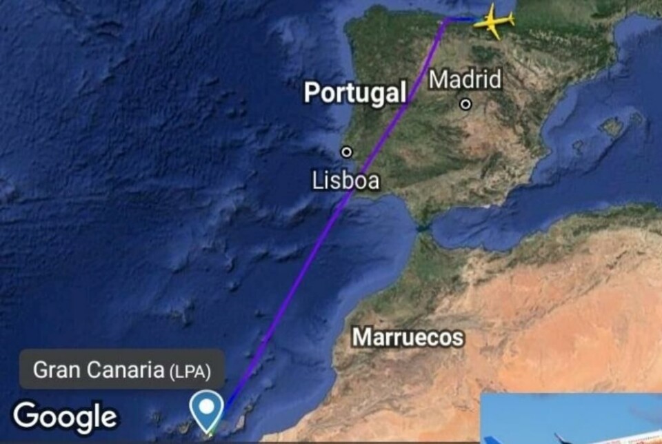 Flyet måtte mellomlande i Baskerland, slik at passasjerene fikk lettet på trykket. Skjermdump: Flightradar24