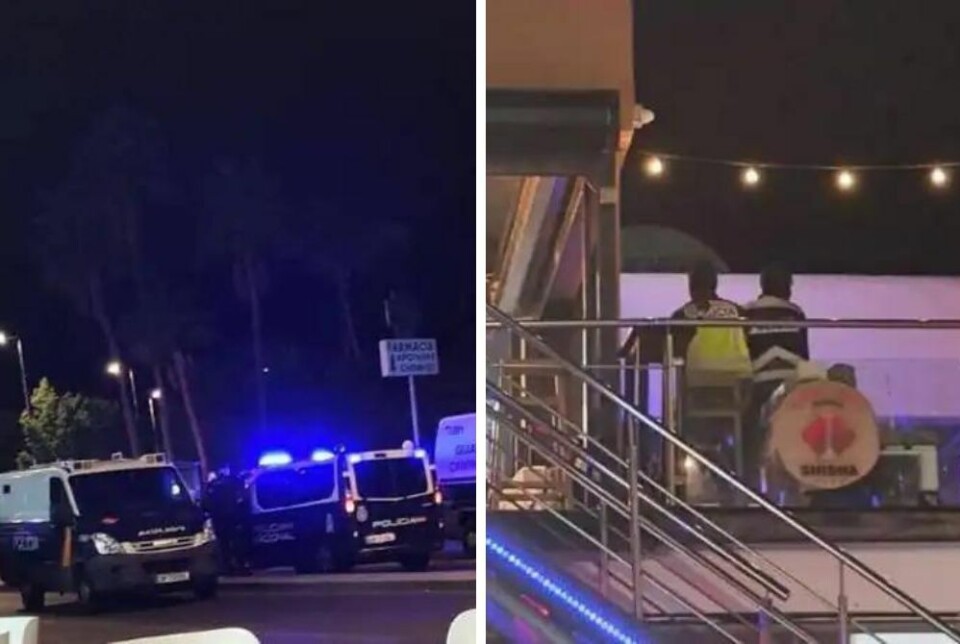 Her slo nasjonalpolitiet til med store styrker mot et utested i Playa del Inglés. Foto: Privat