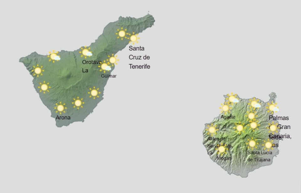 For det meste skyfritt. Grafikk: Aemet For det meste skyfritt. Grafikk: Aemet