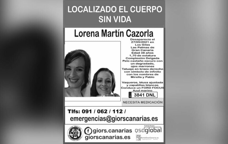 Savnet: Lorena Martín Cazorla ble funnet død i Mogán etter at hun sist ble sett i Las Palmas på torsdag denne uken. Plakat: GIORS