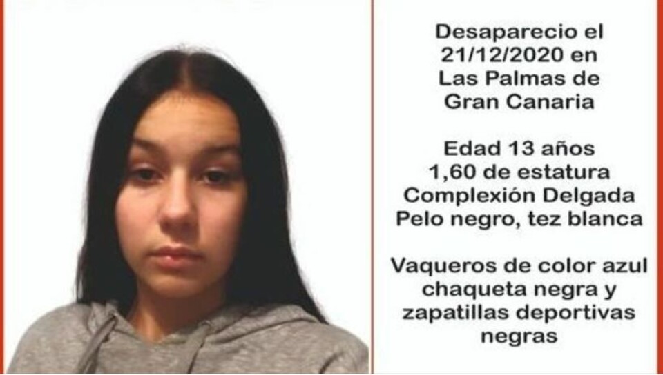 SAVNET: 13 år gamle Luisa Kostadinova Petrova har vært savnet siden 21. desember. Savnet-grafikk: Giors Canarias