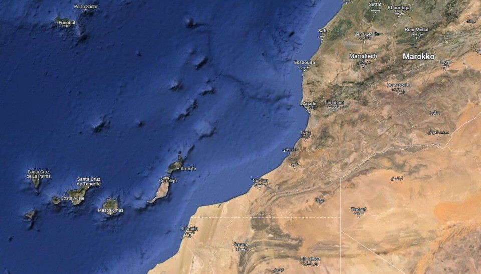 Kart over Vest-Afrika som viser Kanariøyene og Marokko.
