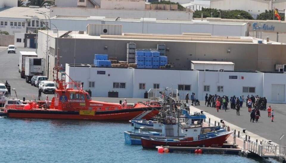 Arkivfoto av migranter som ankommer Puerto Naos på Lanzarote.