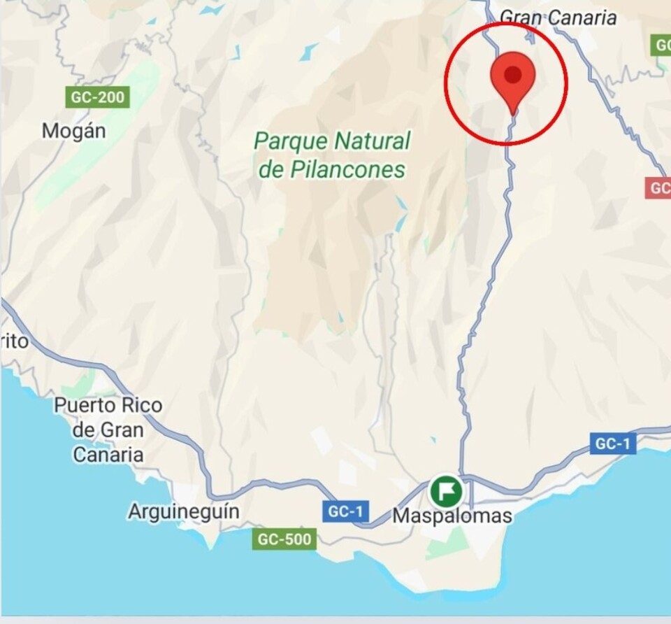 Fataga ligger i fjellene sørøst på Gran Canaria. Grafikk: Google Maps Fataga ligger i fjellene sørøst på Gran Canaria. Grafikk: Google Maps