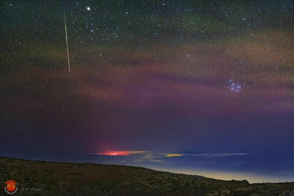 Lyssterk geminide over La Palma i 2021. Foto: Juan Carlos Casado (starryearth).