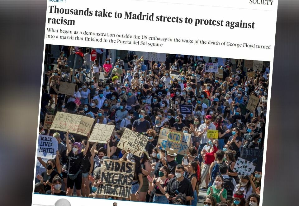 Tusenvis av demonstranter som sild i tønne i Madrid