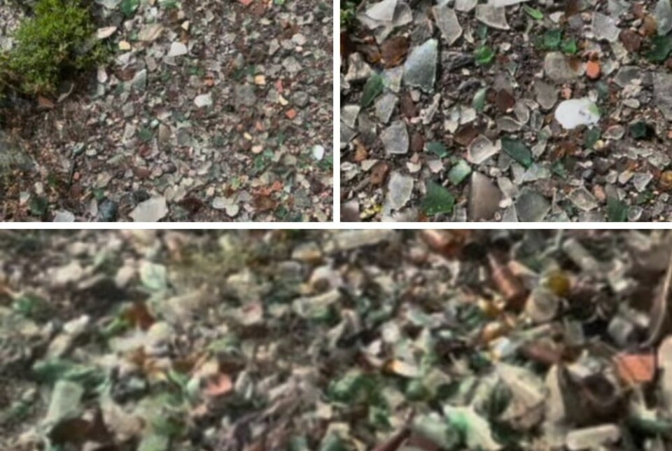 Det er mye glass ved siden av og på stien opp mot 'Korset' i Patalavaca. Området er populært blant turglade nordmenn. Foto: Privat