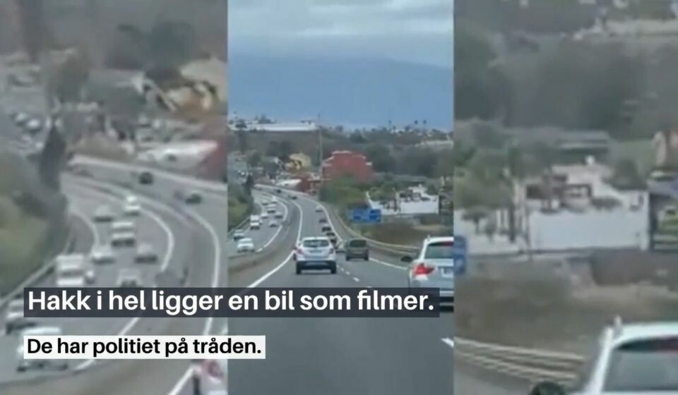 VILLMANNSKJØRING: Denne bilen vinglet mellom biler og kjørefelt på motorveien før den kolliderer i autovernet. Det stoppet imidlertid ikke denne sjåføren.