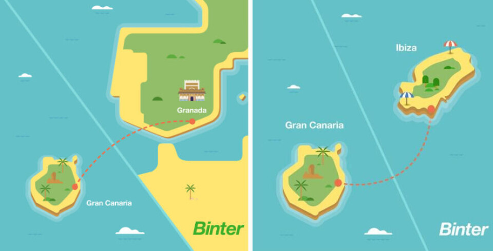 Binter Canarias lanserer to nye ruter. Grafikk: Binter