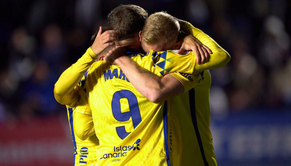 LETTELSE: Las Palmas feirer etter McBurnie har scoret 2-1 til Las Palmas.