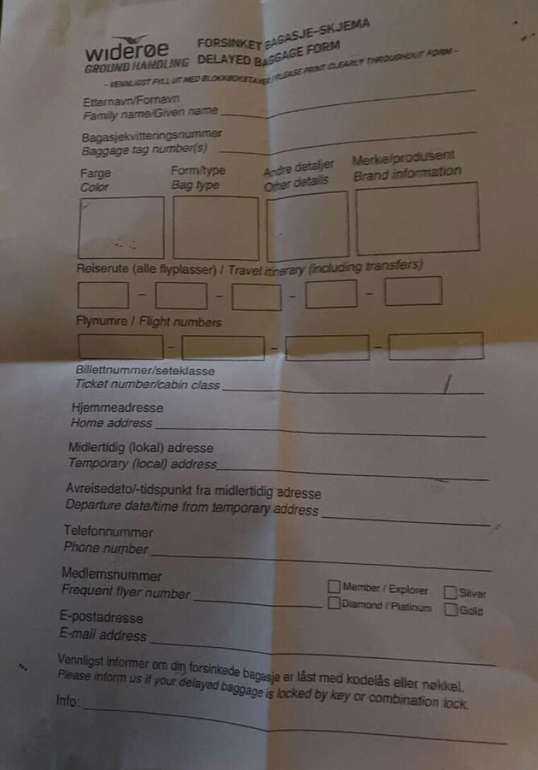 Honningsvåg ble bedt om å fylle ut skjemaet. Det gjorde mange andre også, men prosessen med bekreftelse tar tid på grunn av antallet passasjerer som er rammet, ifølge Norwegian.