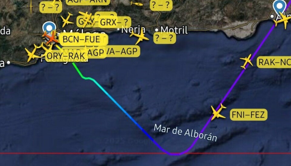 Skjermdump: Flightradar24