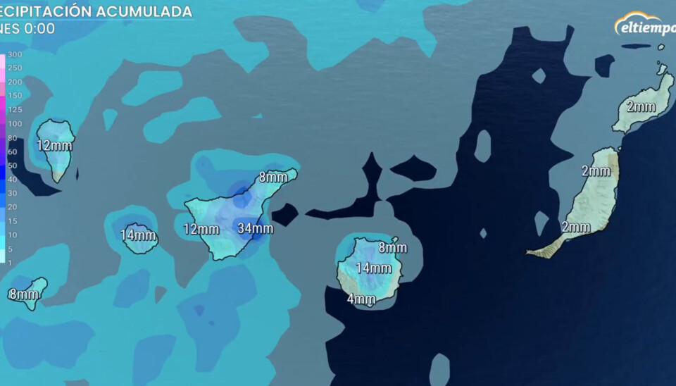 Det ble blått på regnkartet til Eltiempo.es denne søndagen.