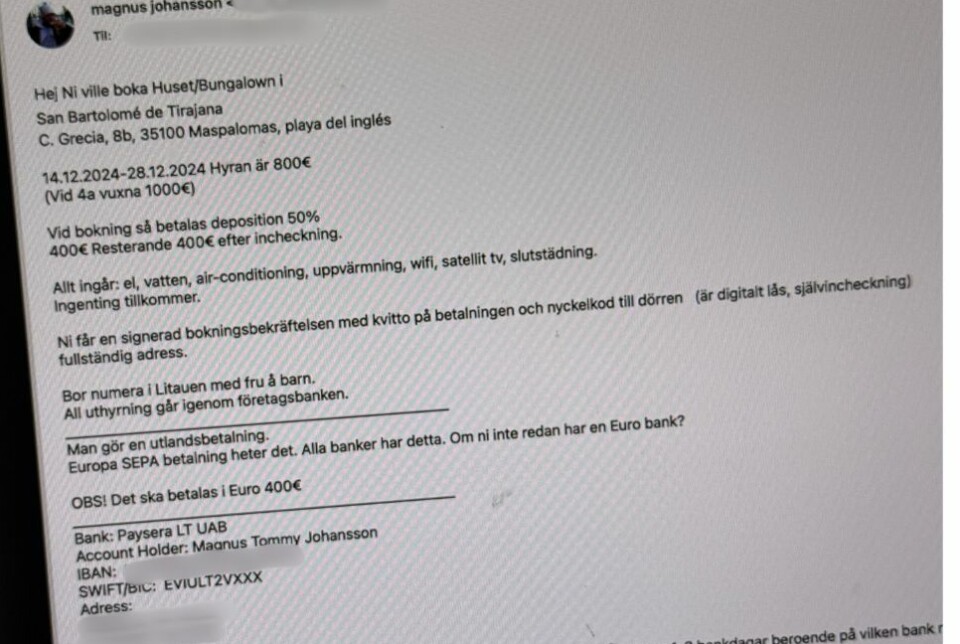 På e-post fikk Torkildsen flere lovnader og et kontonummer. I tillegg til de 400 euroene i depositum skulle han sette over 200 euro for leie av bil.