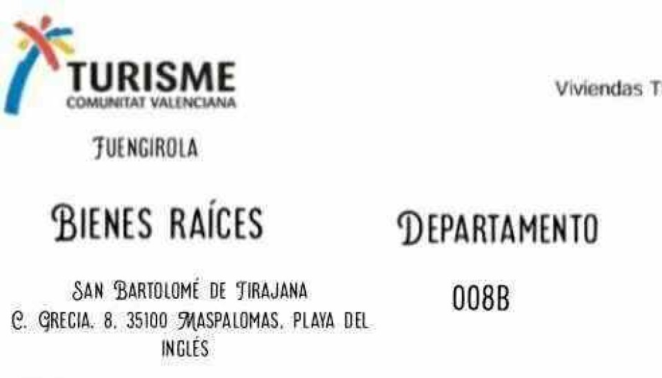 LISENS: Da Torkildsen ba om dokumentasjon, fikk han tilsendt en 'lisens' fra Valencia-regionen på fastlandet. Bildet bærer tydelig preg av å ha blitt redigert, og Valencia utsteder ikke ferieboliglisenser på Kanariøyene.