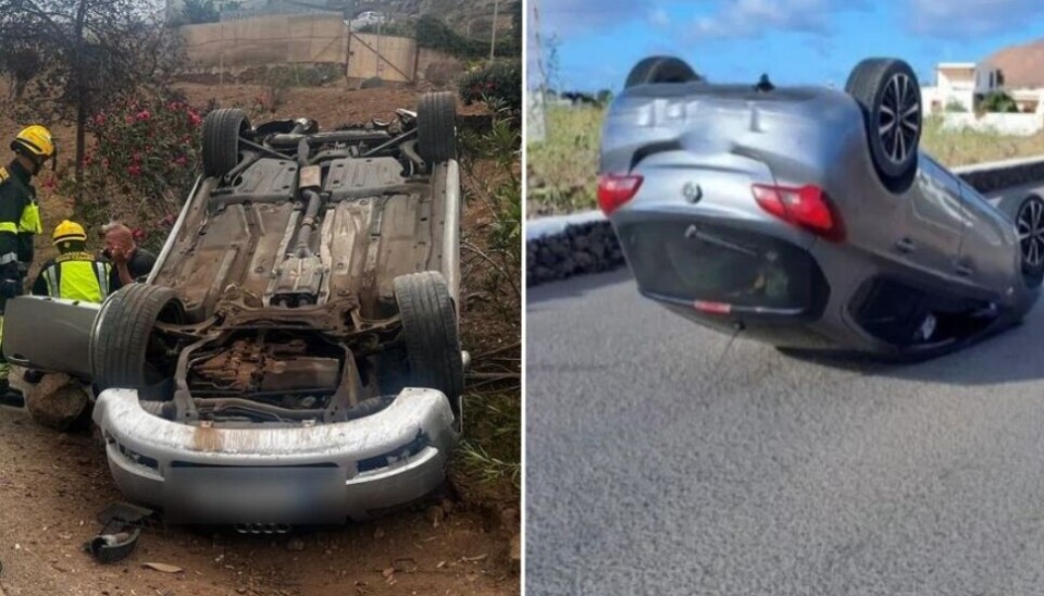 TO BILVELT: På to dager har to sjåfører klart å velte bilen sin på Kanariøyene.