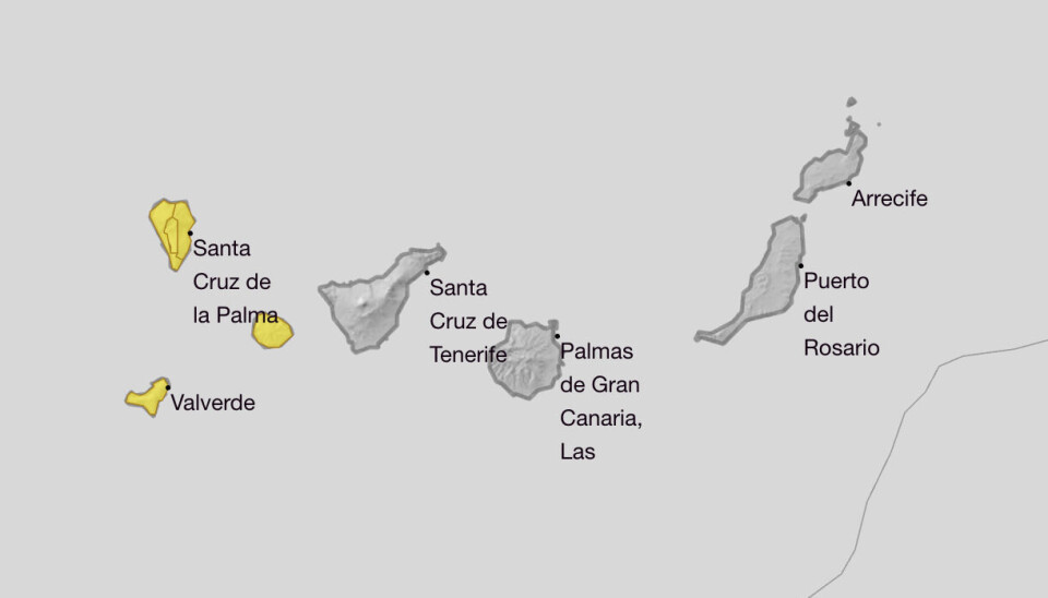 GULT VARSEL: Det kan komme kraftige regnbyger på La Palma, La Gomera og El Hierro.