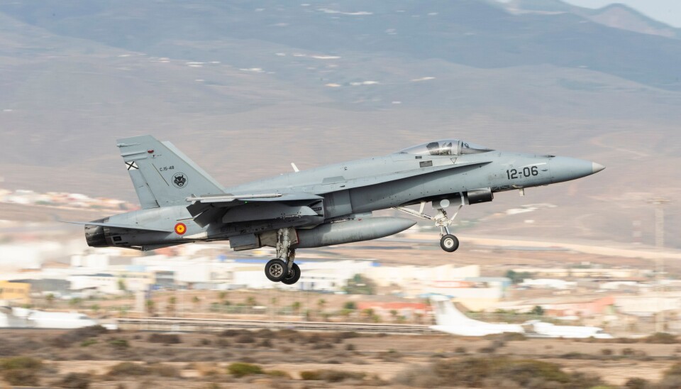 Et amerikansk F-18 Hornet på Gran Canaria.